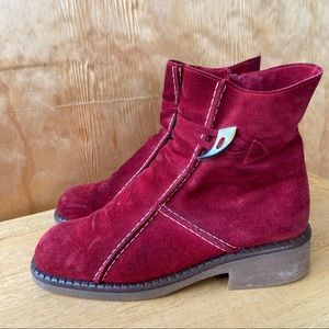 Red Leather Moto Low Heel Ankle Boot 